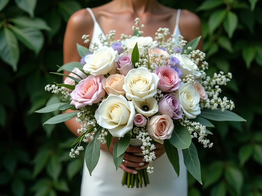Luxury wedding bouquet with white and pastel flowers